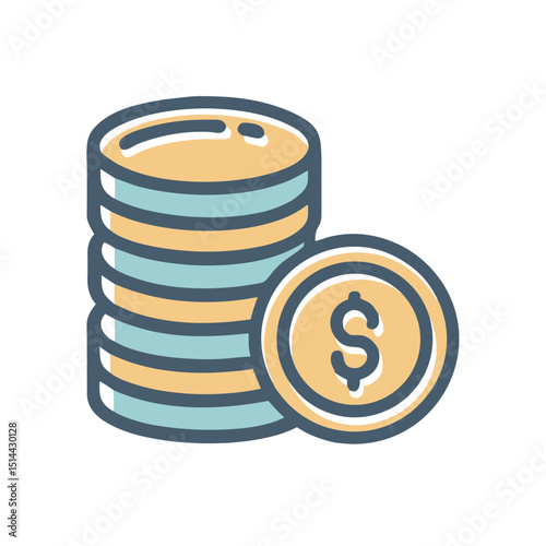 Dollar Coin Stack Icon with Gold Shading - Vector Graphic for Financial Websites, Investment Apps, Banking Services and Money Management Educational Materials