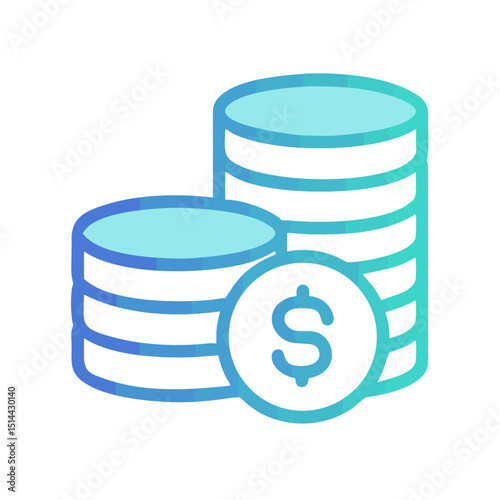 Teal Dollar Coin Stack Icon - Vector Graphic for Financial Technology Websites, Digital Banking Apps, Investment Platforms and Modern Finance Brand Materials