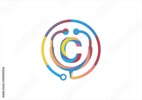 Initial English with doctor stethoscope. Vector stethoscope logo. 
