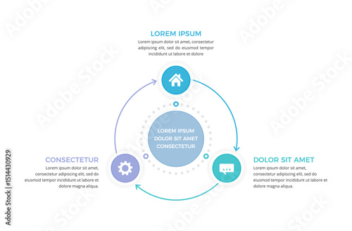 Modern circular diagram infographic with three connected steps, vector eps10 illustration