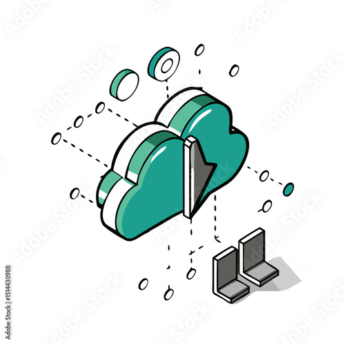 Cloud Storage Icon with Connected Devices - Vector Graphic for Data Backup Websites, Online Storage Apps, File Sharing Services and Digital Security Educational Materials