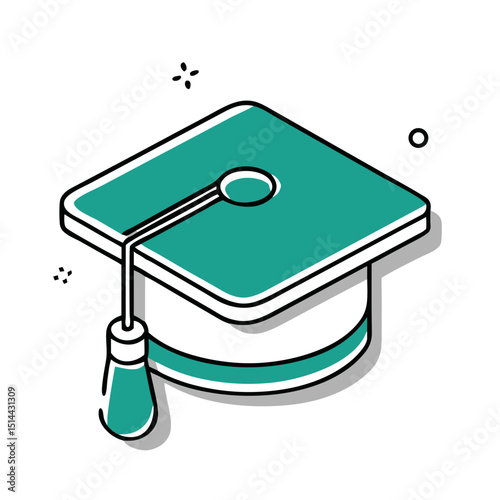 Graduation Cap Icon in Teal - Vector Graphic for Educational Websites, Academic Platforms, Learning Apps and Student Achievement Celebration Materials