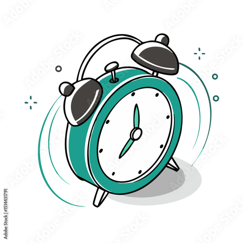 Alarm Clock Icon with Teal Accents - Vector Graphic for Time Management Apps, Scheduling Websites, Productivity Tools and Morning Routine Educational Materials