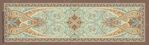 Warm Brown Ethnic Dupatta Print – Digital Textile with Vintage Paisley and Borders