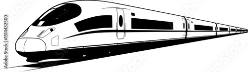 high-speed train, modern transportation, streamlined design, sleek black and white silhouette, minimalist illustration
