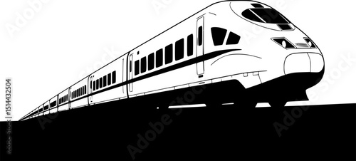 high-speed train, modern transportation, streamlined design, sleek black and white silhouette, minimalist illustration
