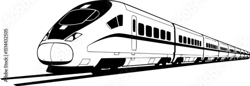 high-speed train, modern transportation, streamlined design, sleek black and white silhouette, minimalist illustration
