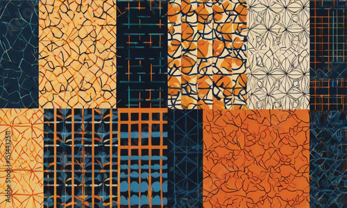 Seamless Geometric Pattern Set in Modern Minimalist Style for Textile and Web Design