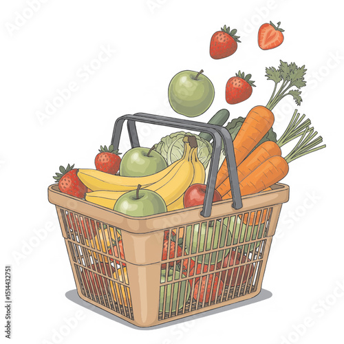 Fresh Market Basket with Fruits and Vegetables