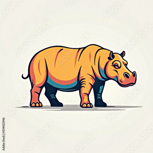 Stylized cartoon hippo in vibrant colors in a playful and artistic illustration