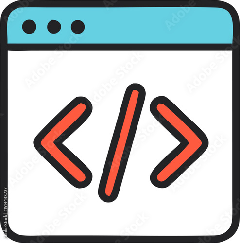 Web browser window with code symbols inside; perfect for web development, programming, technology concepts, software engineering, coding tutorials.