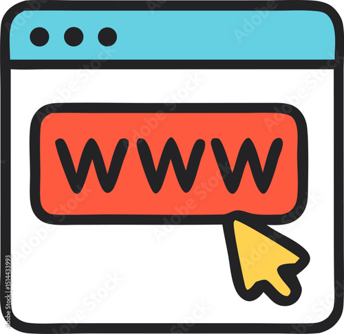 Browser window with domain, perfect for web design concepts, online browsing, internet search illustrations, and digital technology visuals.