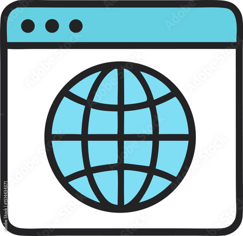Browser window with website, perfect for web design concepts, online browsing, internet search illustrations, and digital technology visuals.