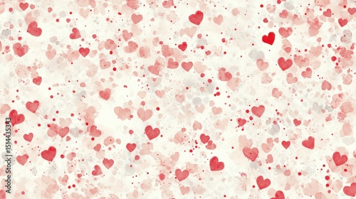 Watercolor splash of romantic affection with scattered red hearts pattern