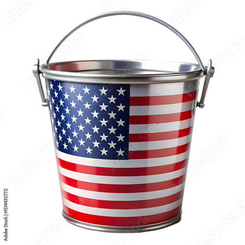Patriotic Metal Bucket: American Flag Design