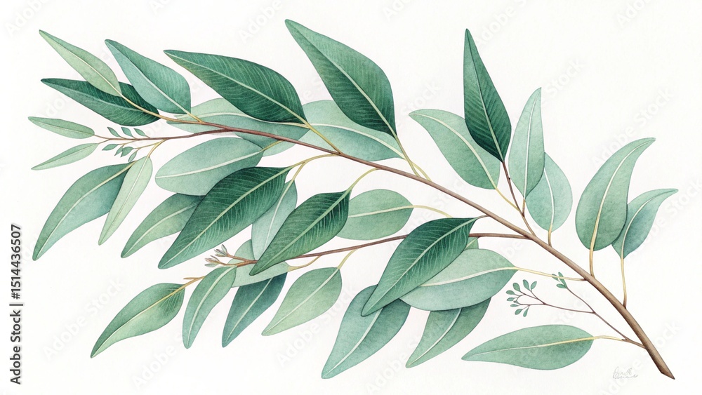 Fototapeta premium Fresh green olive branches with leaves isolated on white are perfect for conveying nature's serene beauty