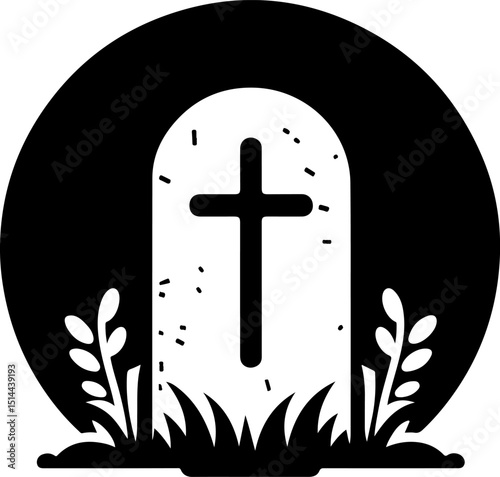 sketch vector illustration silhouette design icon logo symbol tombstone for christian graves