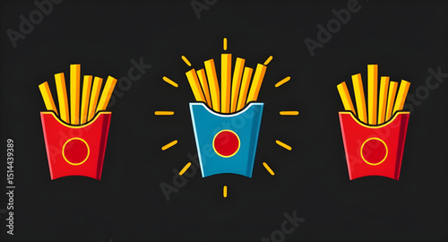 French fries vector, French fries illustration, Fries icon, Cartoon French fries, Fast food fries vector, Crispy fries illustration, French fries clipart, Fries in box vector, Vector fries icon, Hand-