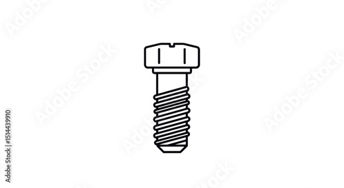 Minimalist Line Illustration of a Metal Bolt with Threaded Body on a transparent Background
