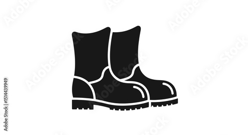Silhouetted Pair of Black Work Boots on a transparent Background with Rough Texture Sole