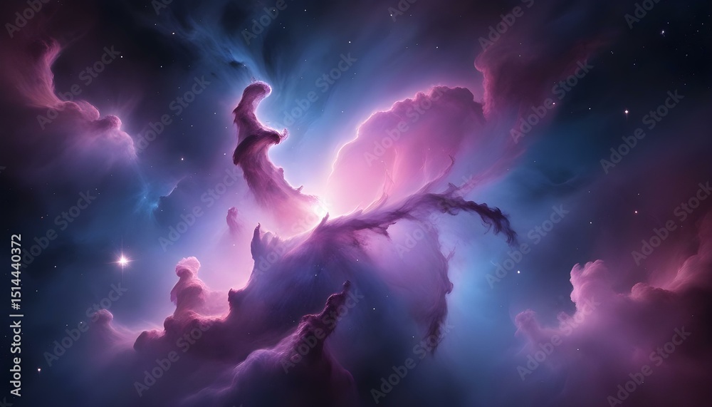 Obraz premium Gorgeous view of a nebula with swirling colors of pink and blue, filled with stars.