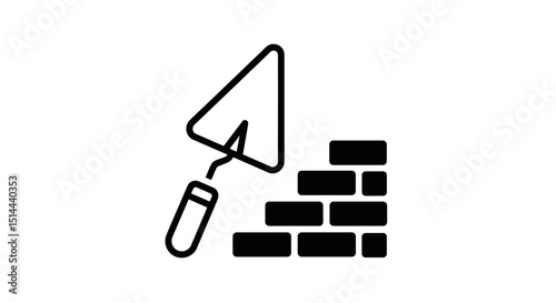 Illustration of a Dark Brick Wall Being Built with a Tiling Trowel on a transparent Background