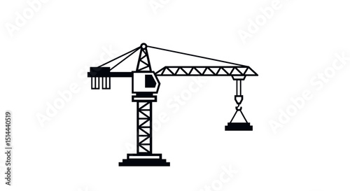 Dark Gray Construction Crane Silhouette on transparent Backdrop Graphic Design Minimalist Industrial Symbol for Development Project