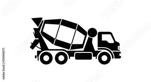 Silhouette of a Concrete Mixer Truck on a White Background Representing Construction Industry