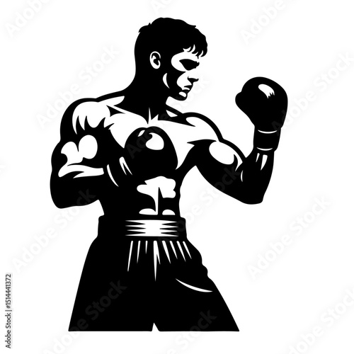 Boxer in Fighting Stance Silhouette for Sports and Strength Design