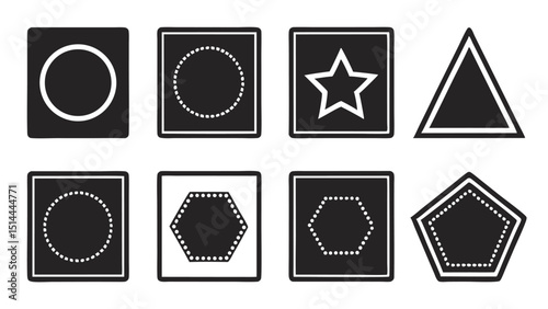 Black and white geometric shapes set with transparency for graphic design elements