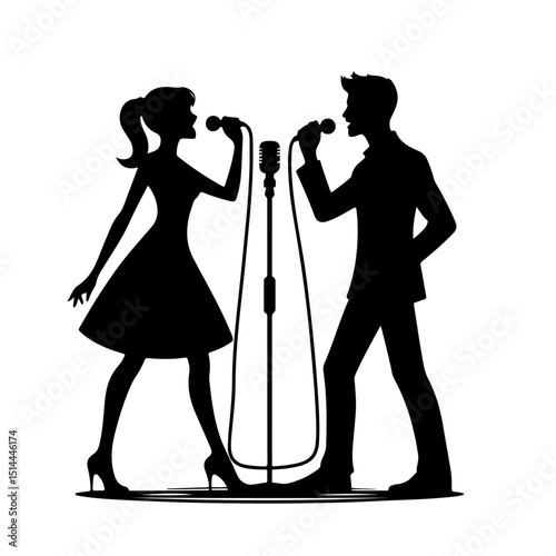 Boy and Girl Singing Silhouette for Music and Performance Design