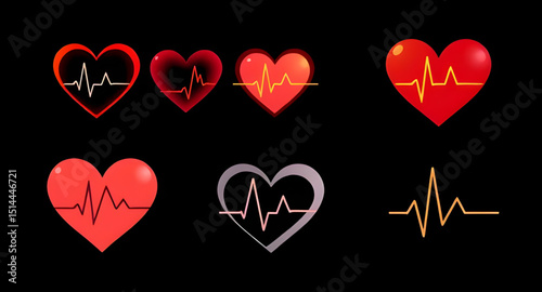 Heart and heartbeat icon, Heartbeat symbol, Heart with pulse icon, ECG heart icon, Heart rhythm icon, Cardiogram heart icon, Pulse line icon, Medical heart icon, Heart rate monitor icon, Flat heart an