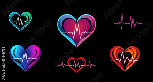 Heart and heartbeat icon, Heartbeat symbol, Heart with pulse icon, ECG heart icon, Heart rhythm icon, Cardiogram heart icon, Pulse line icon, Medical heart icon, Heart rate monitor icon, Flat heart an