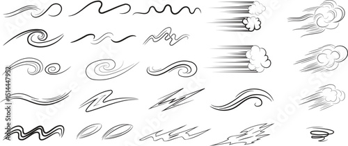 line action element vector set comic speed lines, motion lines, dynamic effect