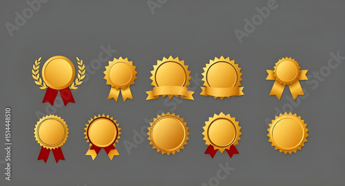 Gold award icons, Gold sports medals, Gold honor medals, Gold champion medals, Gold badge set, Gold medals vector, Gold ribbon medals, Gold star medals, Glossy gold medals, Gold medal designs, Gold me