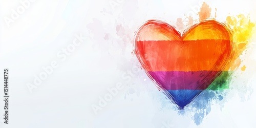Light abstract background with a watercolor rainbow heart and copy space on the left side