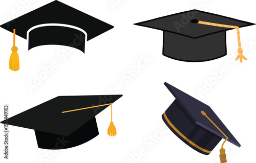
Traditional Graduation Hat isolated on transparent background. Congrats Graduates concept. Graduation cap or Mortarboard icon symbol. 