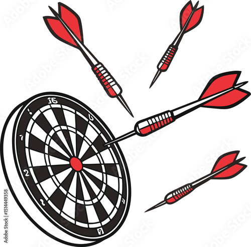 Darts hitting a dartboard game competition