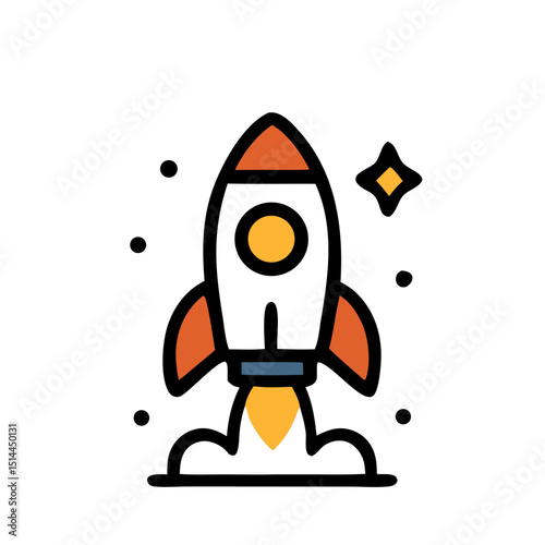 Business icon rocket launching into space for growth and innovation. Suitable for business, technology, and startup concepts in design projects.