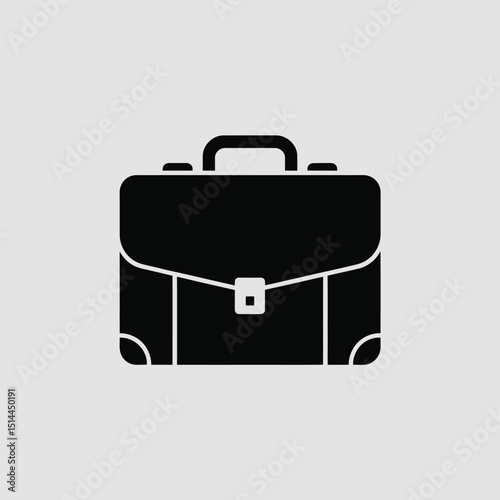 Black Briefcase Icon with Detailed Edges and Lock, Representing Secure Business and Corporate Work Bag in Flat Vector Style