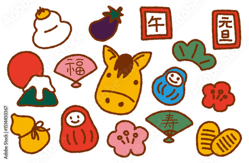 New Year's materials - a collection of colorful illustration resources・Traditional events of Japan