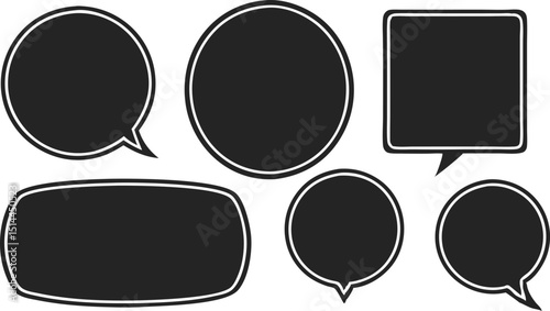 Simple black and white speech bubbles and thought bubbles vector graphic design elements