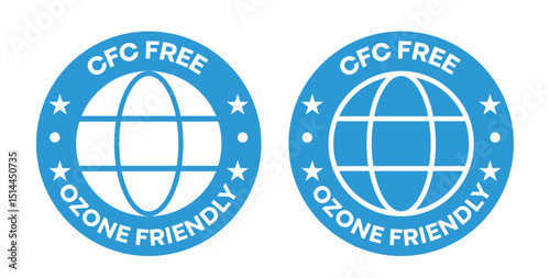 CFC Free Ozone Friendly Blue Icon – Eco Circular Globe Emblem Design