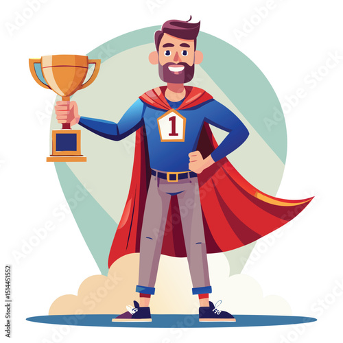 Super Dad Holding Trophy Father's Day Vector Illustration