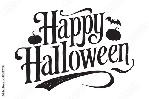 Happy Halloween vector text banner illustration. Happy Halloween design, background graphic. Featuring black and orange bats suitable for placing over Halloween cards, social media and poster designs