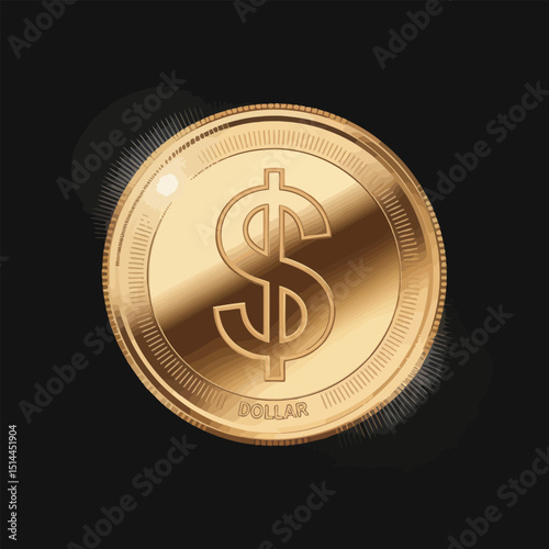 Shiny Golden Dollar Coin with Detailed Engraving and Reflective Surface Representing Wealth, Finance, and Currency Symbol