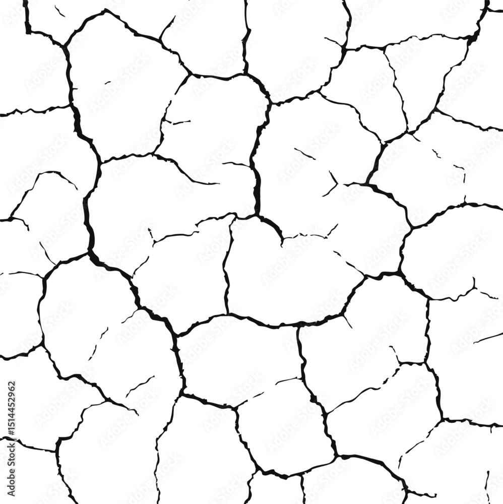 Cracked dry ground texture patern. Wall cracks, earthquake damage. Desert drought surface. Natural desert drought surface, background for climate change, geology, eco design. Vector illustration