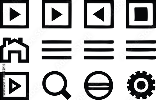Simple user interface elements bundle black silhouette design with transparency vector illustration