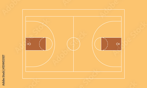 Basketball court line illustration isolated in white background. Vector