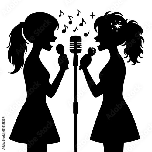 Boy and Girl Singing Silhouette for Music and Performance Design